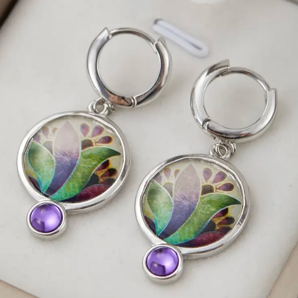 NWOT - Silver and Purple Dangle Earrings